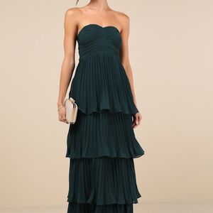“Seriously Sensational Emerald Strapless Tiered Maxi Dress”